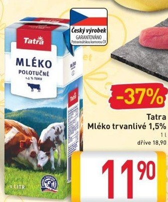 Mléko trvanlivé Tatra - 1,5% polotučné