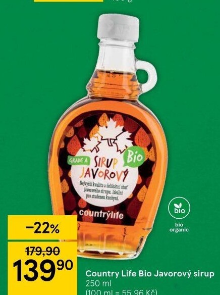 Javorový sirup bio Country Life