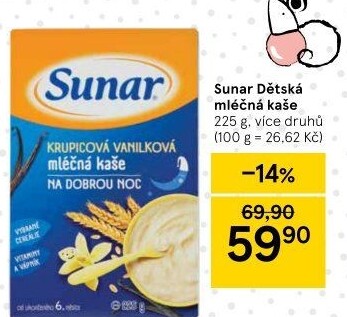 Kaše mléčná Sunar
