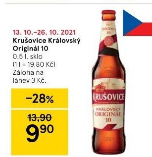 Pivo světlé výčepní Originál Královská 10° Krušovice