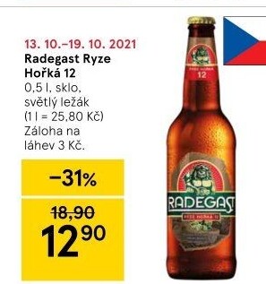 Pivo světlý ležák 12° Ryze hořká Radegast