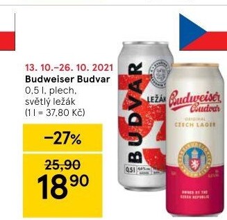 Pivo světlý ležák Budweiser Budvar