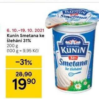 Smetana ke šlehání Kunín 31%