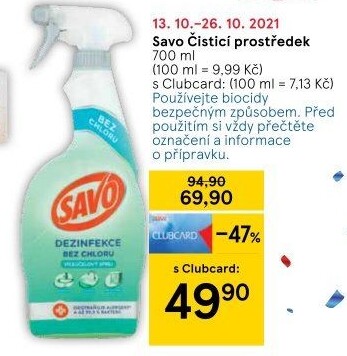 Čistič ve spreji bez chloru Savo