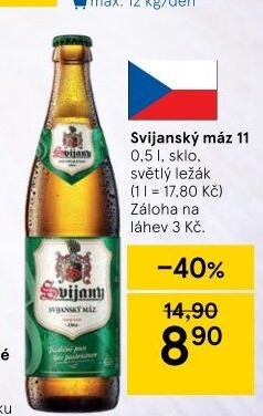 Pivo světlý ležák 11° Svijanský Máz Svijany