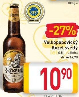 Pivo světlé Velkopopovický Kozel