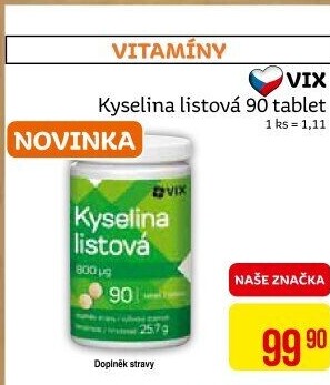 Doplněk stravy Kyselina listová VIX