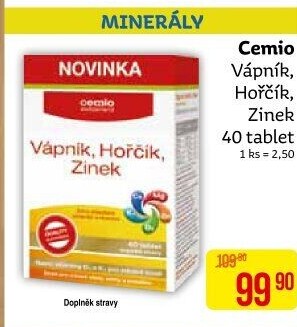 Doplněk stravy Vápník, hořčík, zinek Cemio