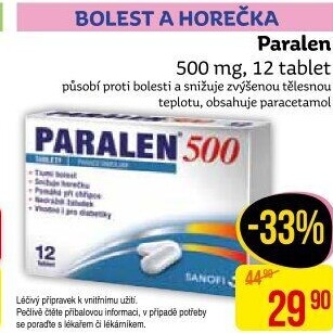 Tablety proti horečce a bolesti 500 Paralen