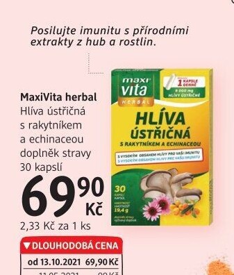 Doplněk stravy Hlíva ústřičná s rakytníkem a echinaceou Herbal MaxiVita