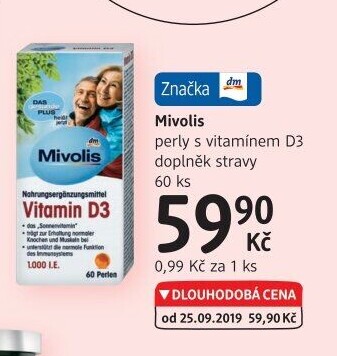 Doplněk stravy Perly s vitamínem D3 Mivolis Das gesunde Plus