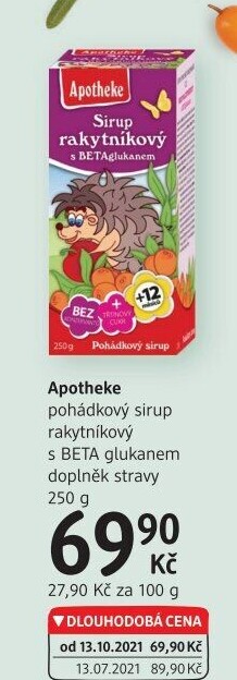 Sirup pohádkový rakytníkový s BETA glukanem bio Apotheke