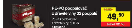 Podpalovač z dřevité vlny Pe-po