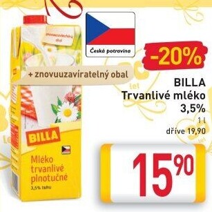 Mléko trvanlivé Billa - 3,5% plnotučné