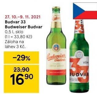 Pivo světlý ležák 33 Budweiser Budvar