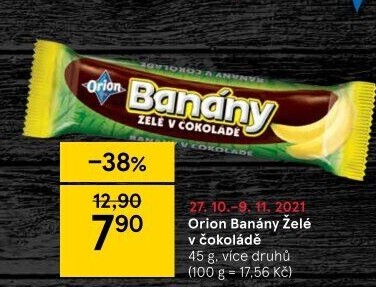 Tyčinka Banány v čokoládě Orion