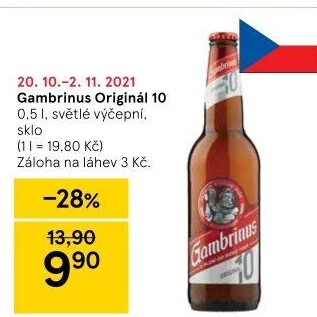 Pivo světlé výčepní Originál 10° Gambrinus