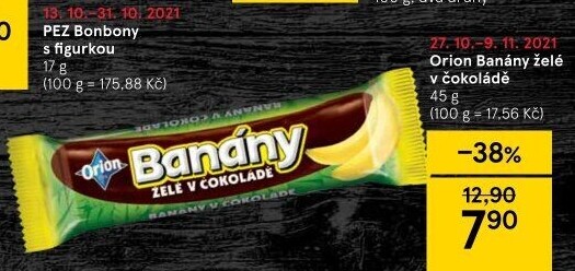 Tyčinka Banány v čokoládě Orion