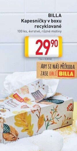 Kapesníčky papírové 4vrstvé Billa - box