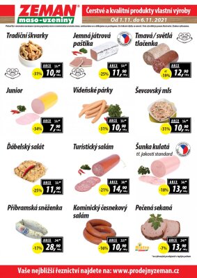 akční leták ZEMAN maso - uzeniny 1.11.2021-6.11.2021