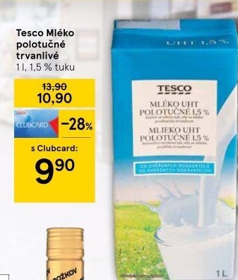 Mléko trvanlivé Tesco - 1,5% polotučné