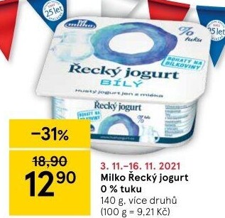 Bílý jogurt řecký 0% Milko