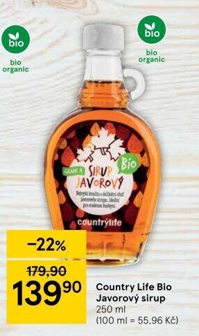 Javorový sirup bio Country Life