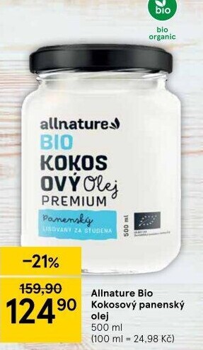Kokosový olej bio Allnature