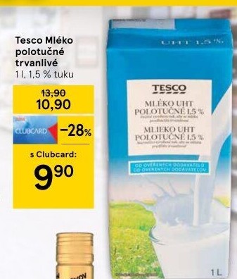 Mléko trvanlivé Tesco - 1,5% polotučné