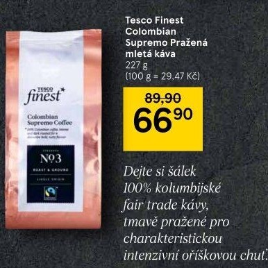 Mletá káva Colombian Supremo Tesco Finest