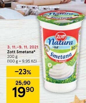 Smetana ke šlehání 30% Natura Zott