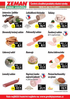 akční leták ZEMAN maso - uzeniny 8.11.2021-13.11.2021
