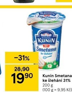 Smetana ke šlehání Kunín 31%