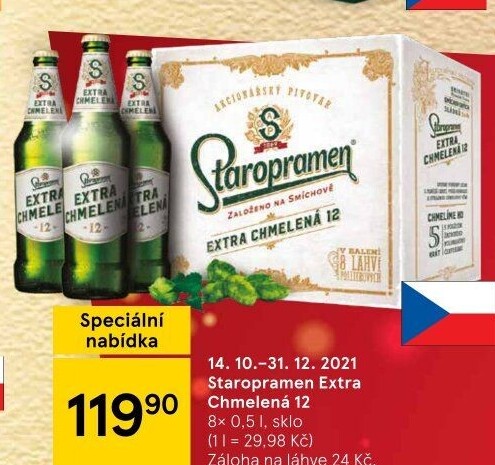 Pivo světlý ležák Extra chmelená 12° Staropramen