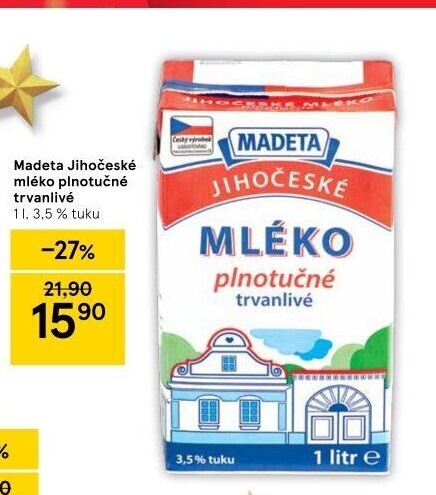 Mléko trvanlivé Jihočeské Madeta - 3,5% plnotučné