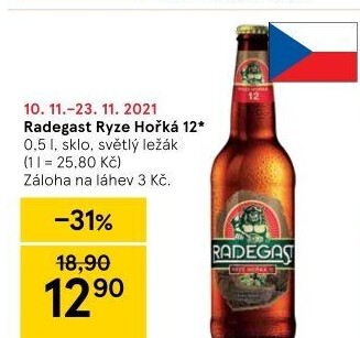Pivo světlý ležák 12° Ryze hořká Radegast