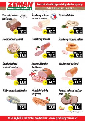 akční leták ZEMAN maso - uzeniny 22.11.2021-27.11.2021