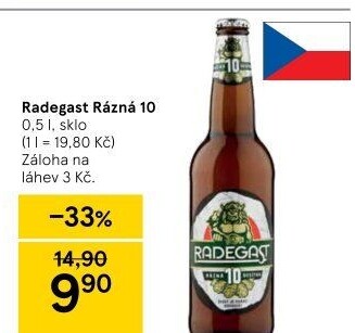 Pivo světlé výčepní Rázná 10° Radegast