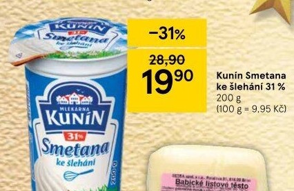 Smetana ke šlehání Kunín 31%
