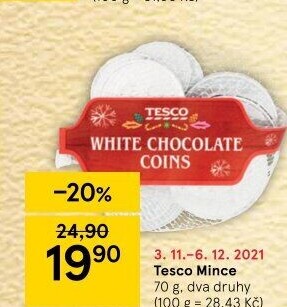 Čokoládové mince Tesco