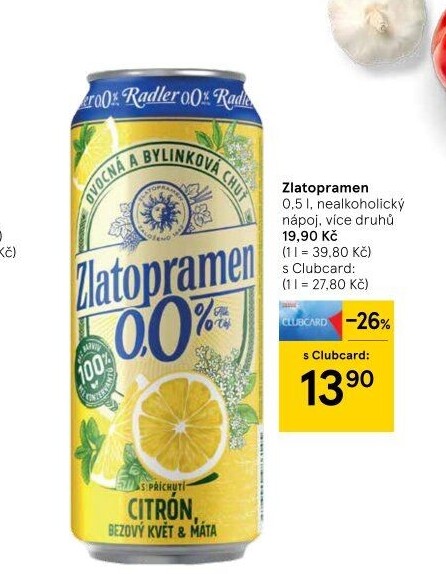 Nealkoholické pivo ochucené Radler Zlatopramen
