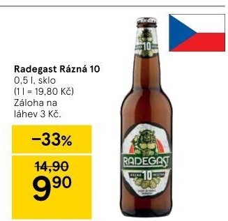 Pivo světlé výčepní Rázná 10° Radegast