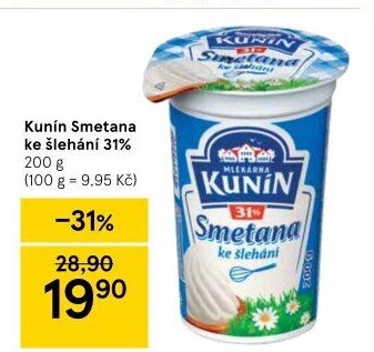 Smetana ke šlehání Kunín 31%