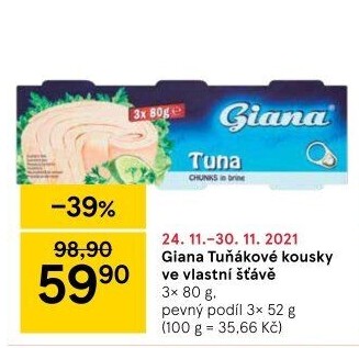 Tuňák kousky ve vlastní šťávě Giana