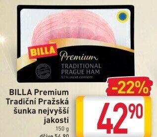 Šunka pražská nejvyšší jakosti Billa Premium