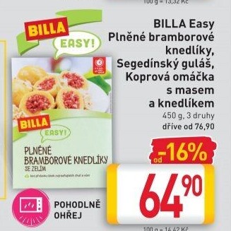 Plněné bramborové knedlíky se zelím Easy Billa