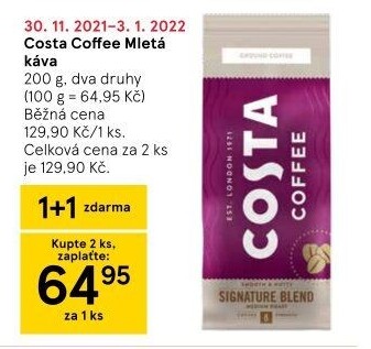Mleté kávy Costa Coffee