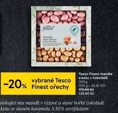 Ořechy v čokoládě Tesco Finest
