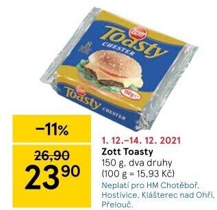 Sýr tavený plátky Toasty Zott