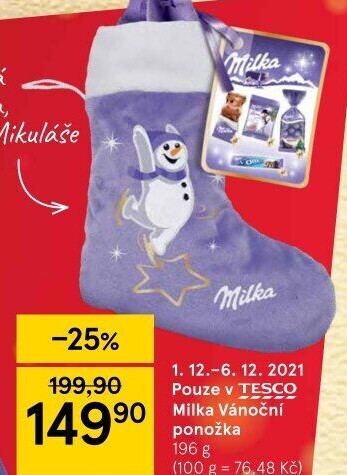 Vánoční ponožka Milka